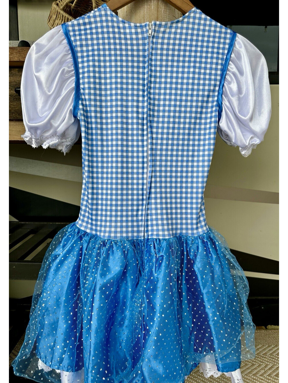 The Wizard of Oz Dorothy Blue & White Dress Costume Glitter Polyester